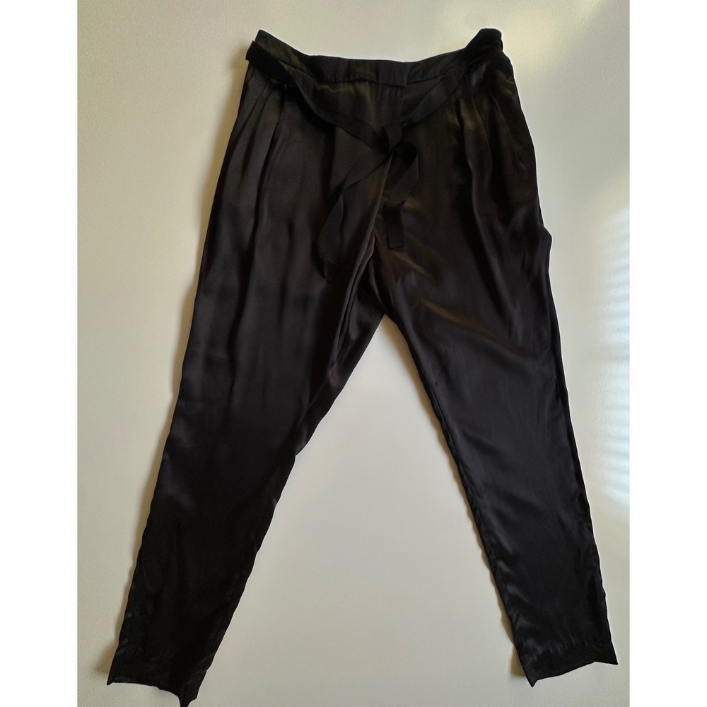 By Malene Birger Darlee Silk Pants Black Tapered Pleated Tie Waist Size 38 US 6